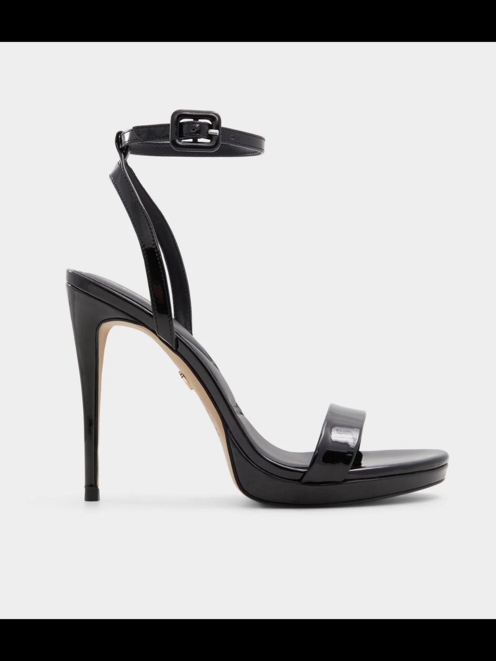 Aldo Katelina Gloss Black Patent Ankle-Strap 5"  Stiletto Sandals Size 8.5 8 1/2
